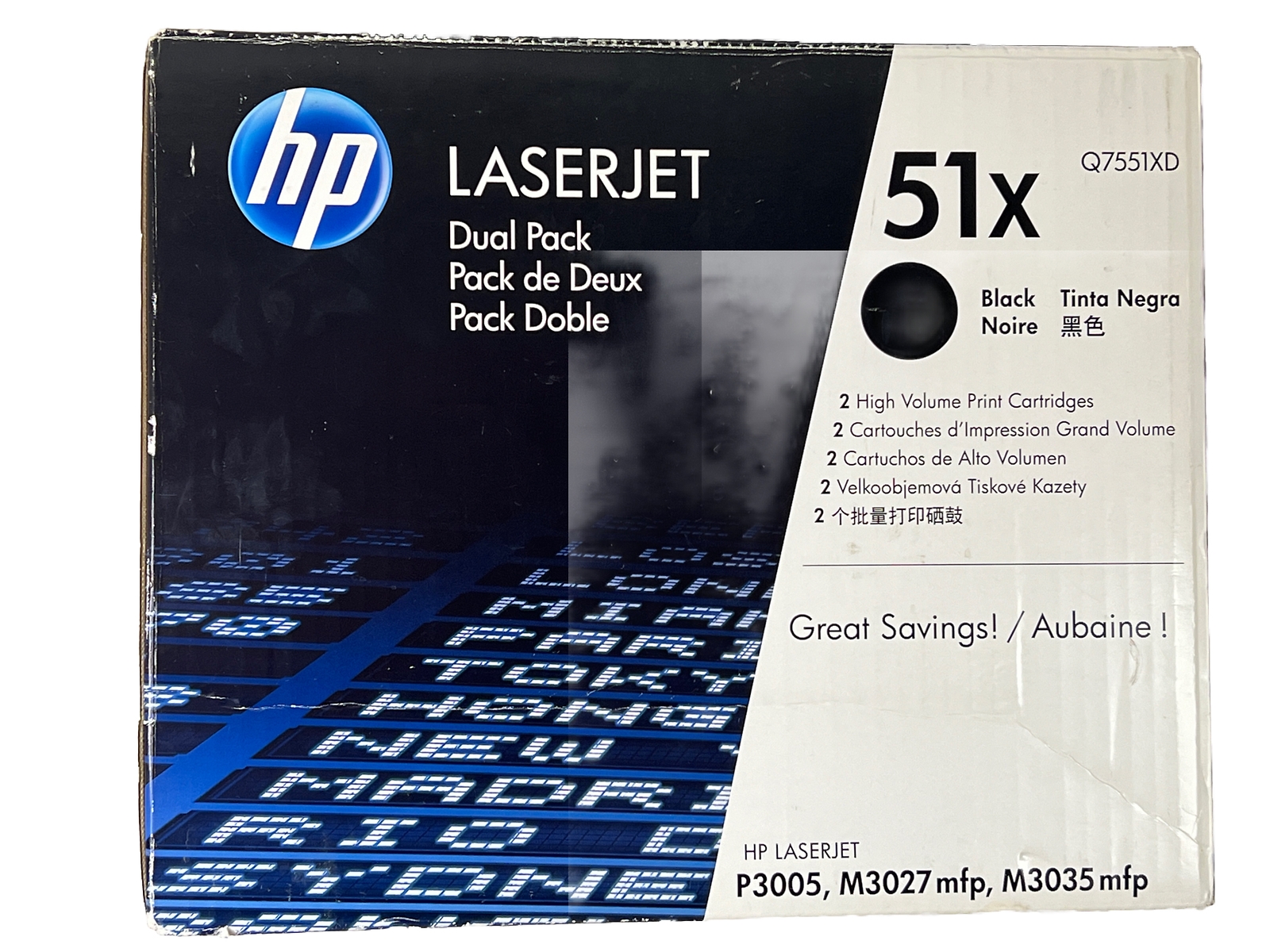 HP 51X 2 Pack Black Toner High Yield Genuine OEM LASERJET Dual Pack Q7551XD