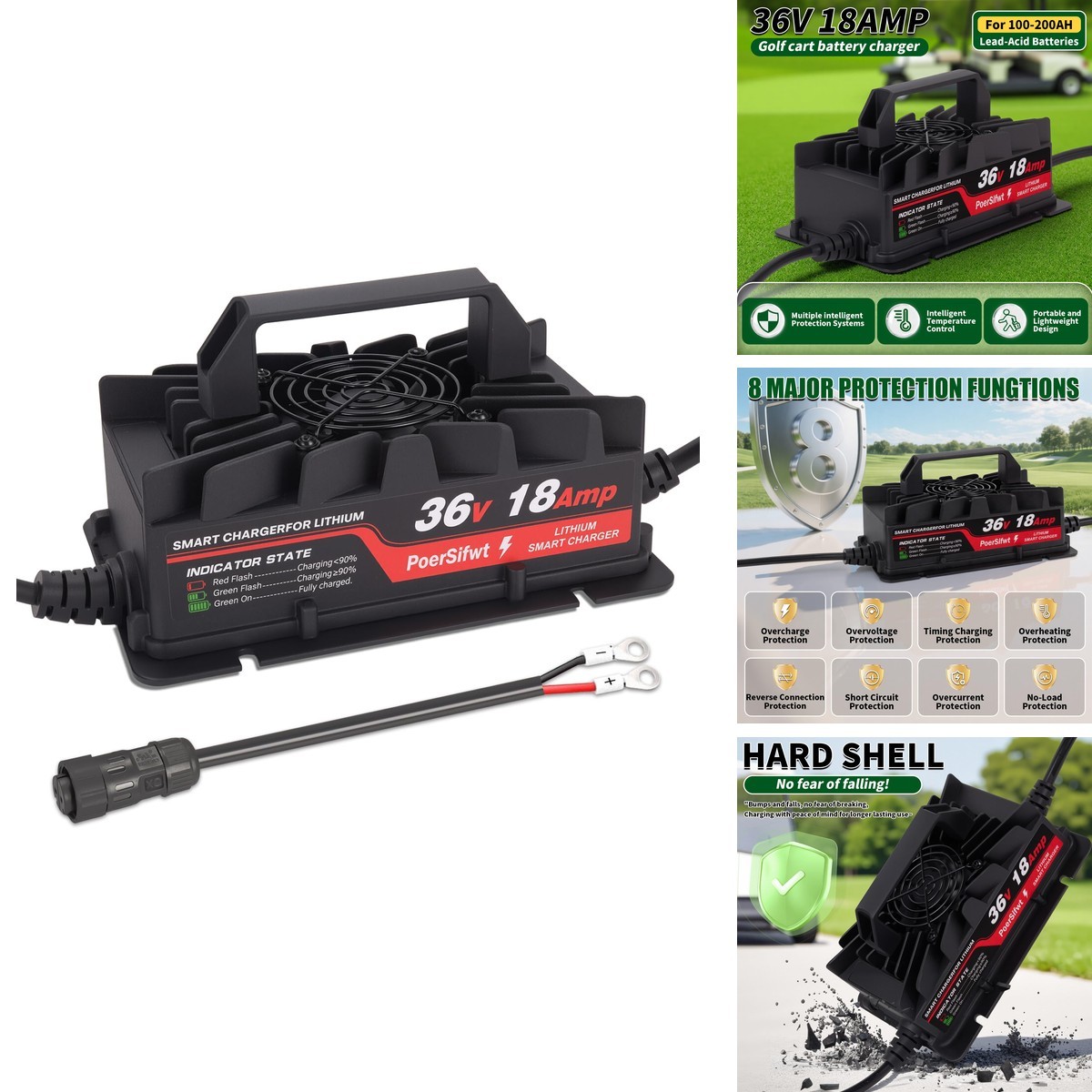 PoerSifwt 43.8V 18A LiFePO4 Charger IP65 for 36V Golf Carts RVs