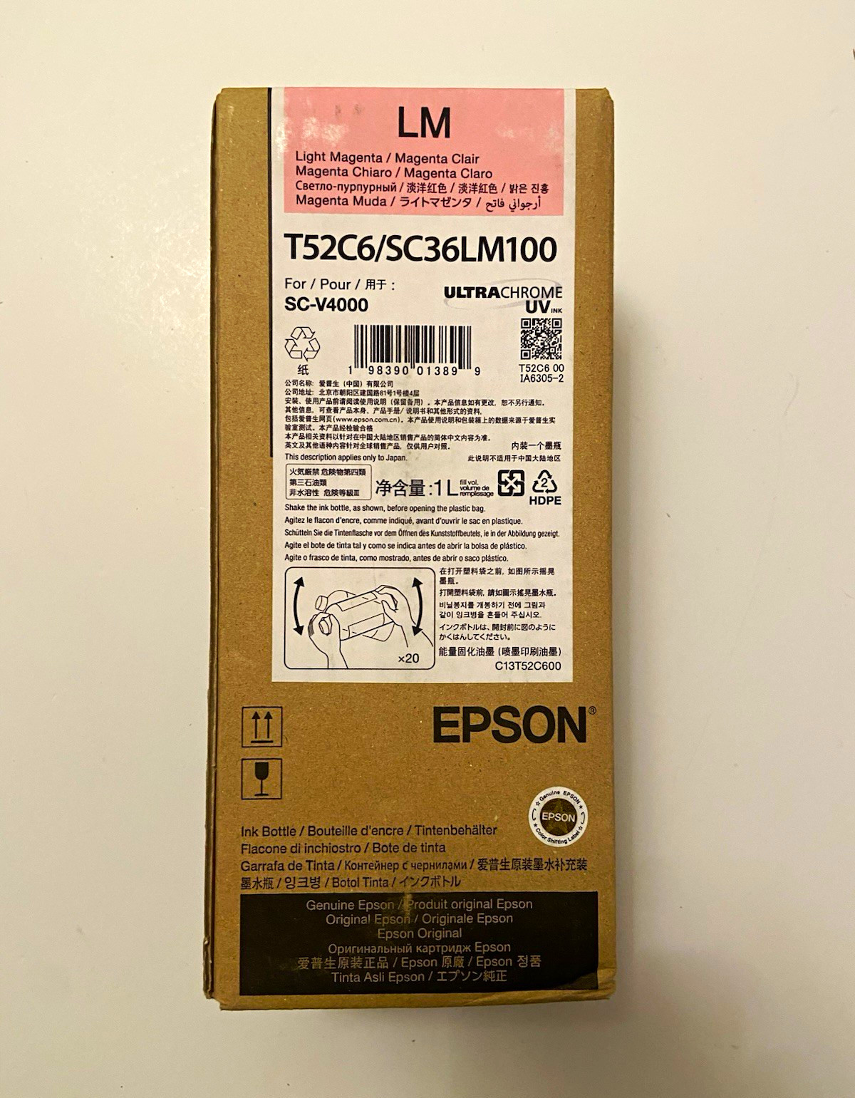 Epson T52C6 SC36LM100 Genuine/Original Inkjet Ink Cartridge, Light Magenta, 1L