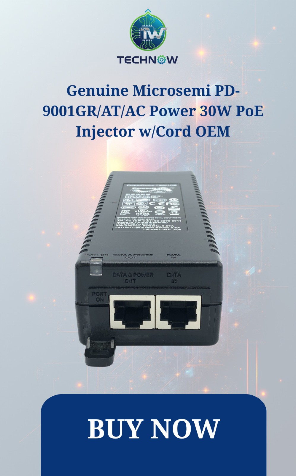 Genuine Microsemi PD-9001GR/AT/AC Power 30W PoE Injector w/Cord OEM