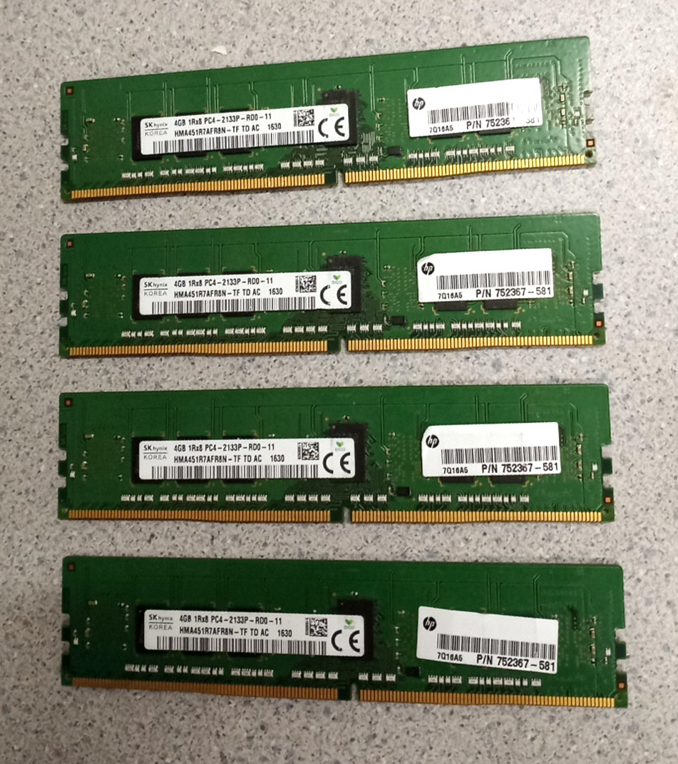 4PCs  SK Hynix 4GB 1RX8 PC4-2133P-RD0-11 ECC REG Server Memory HMA451R7AFR8N-TF