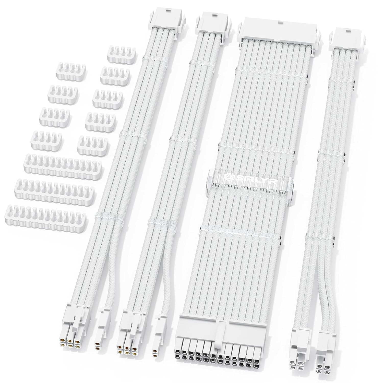 PSU Cable Extension Kit,Bright White Sleeved PC Cables Extensions Mod,24Pin ATX