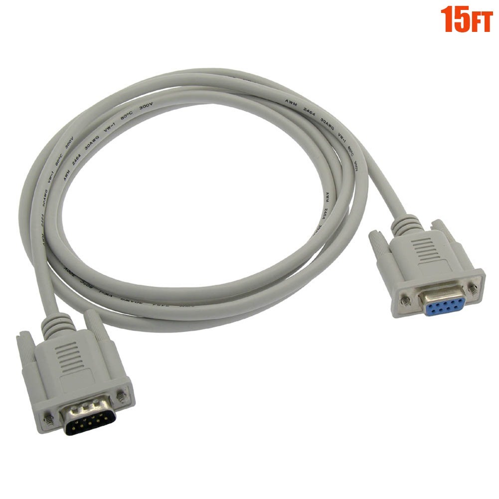 15Ft DB9 DB 9 9-Pin RS-232 Male to Female M/F Serial Extension Cable
