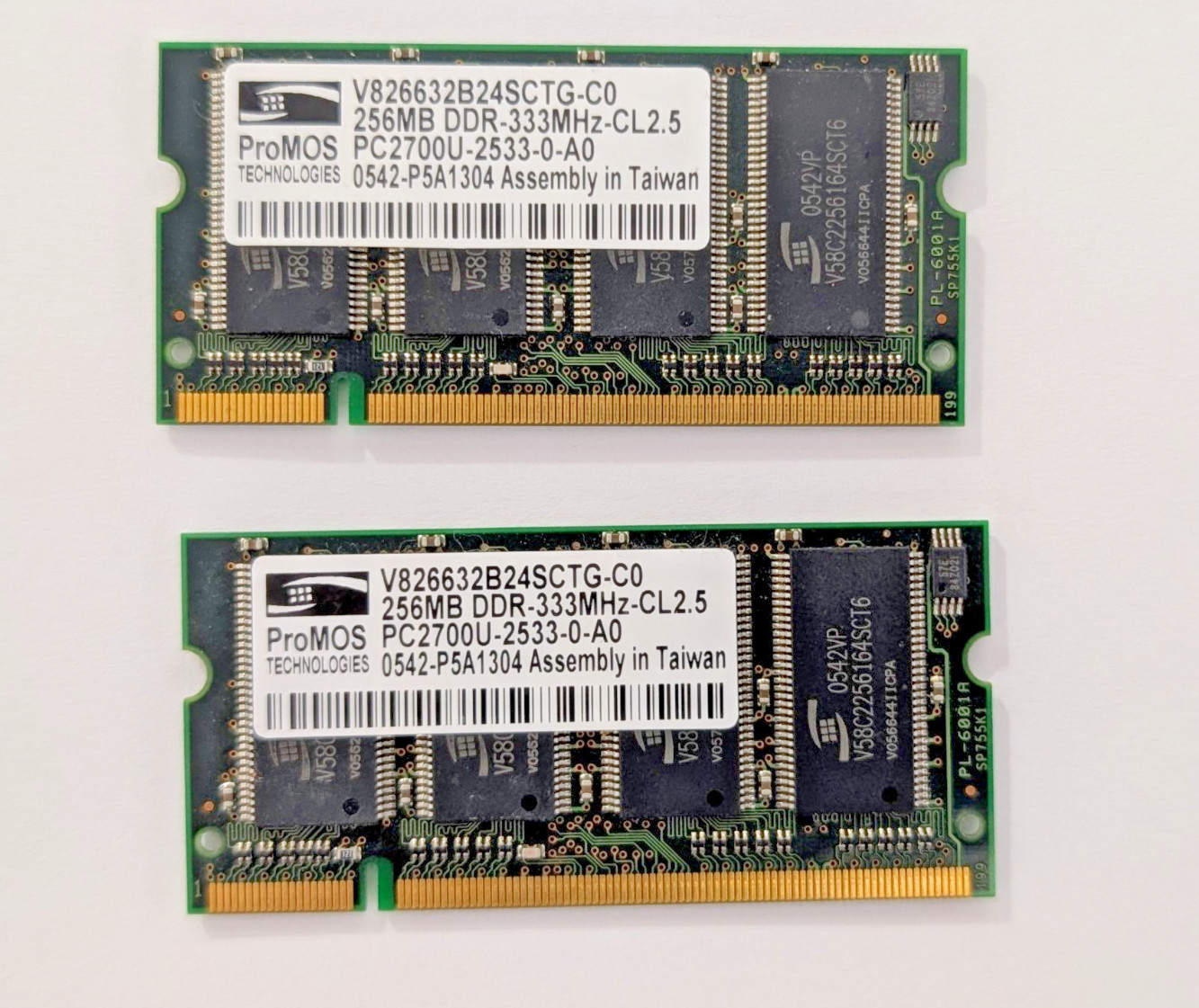 ProMOS 512MB (2x 256MB) DDR 333MHz PC2700U Desktop RAM Matching Pair  SO-DIMMs