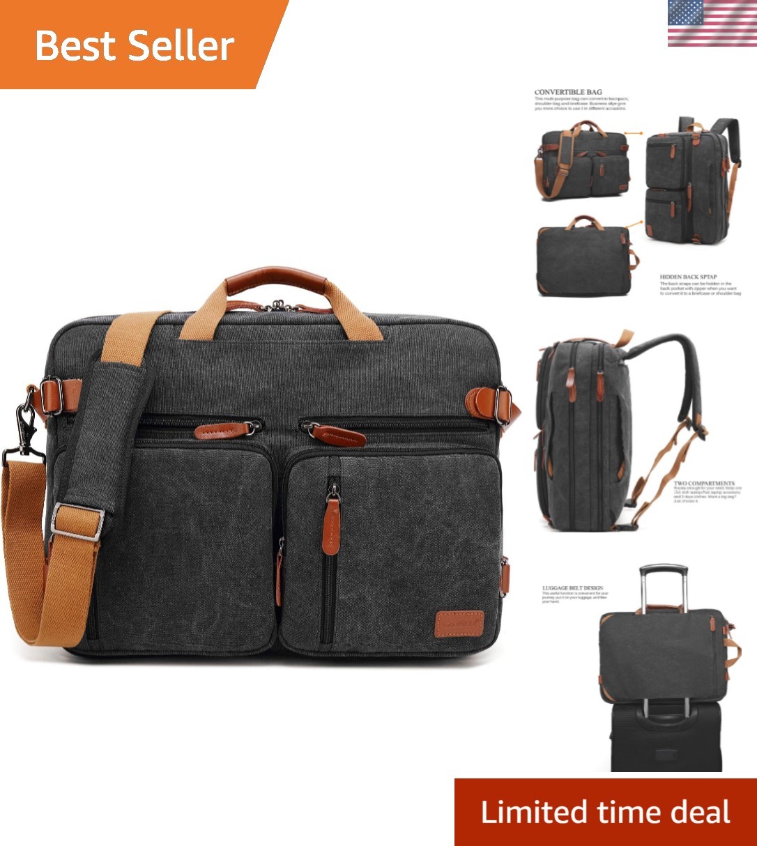 Lightweight Canvas Messenger Bag - Fits 15.6-Inch Laptop & Travel Essentials