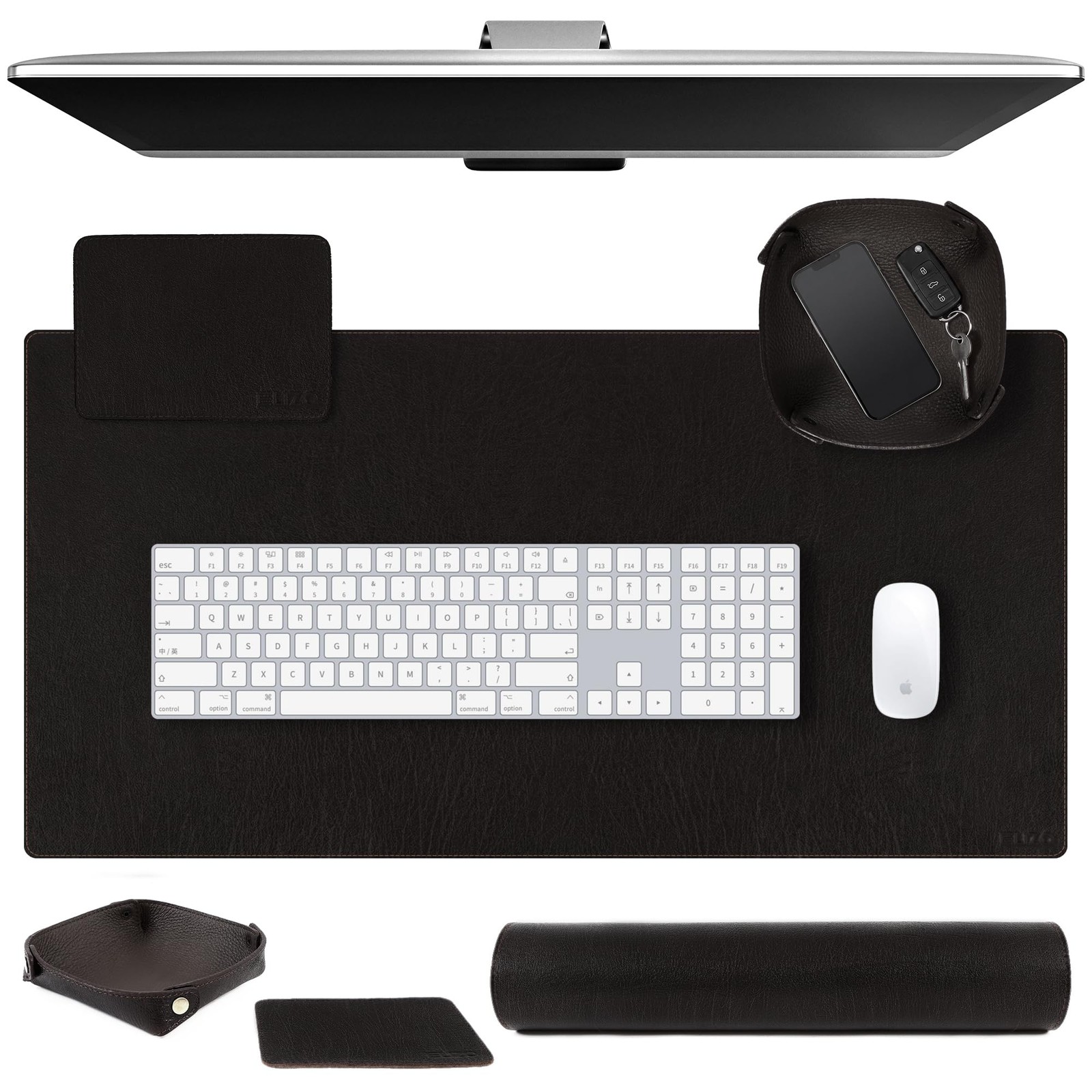 ELIZO Vintage Black Leather Desk Pad 32x16