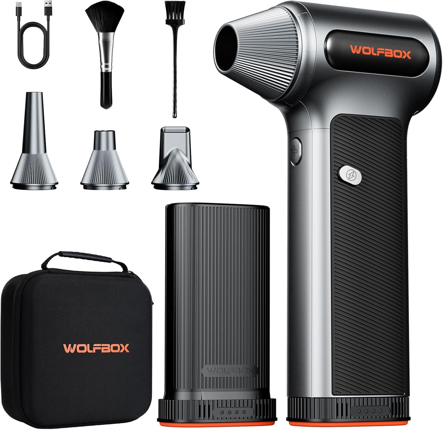 WOLFBOX MF200-2PK Compressed Air Duster, 2 Swappable Batteries & Case