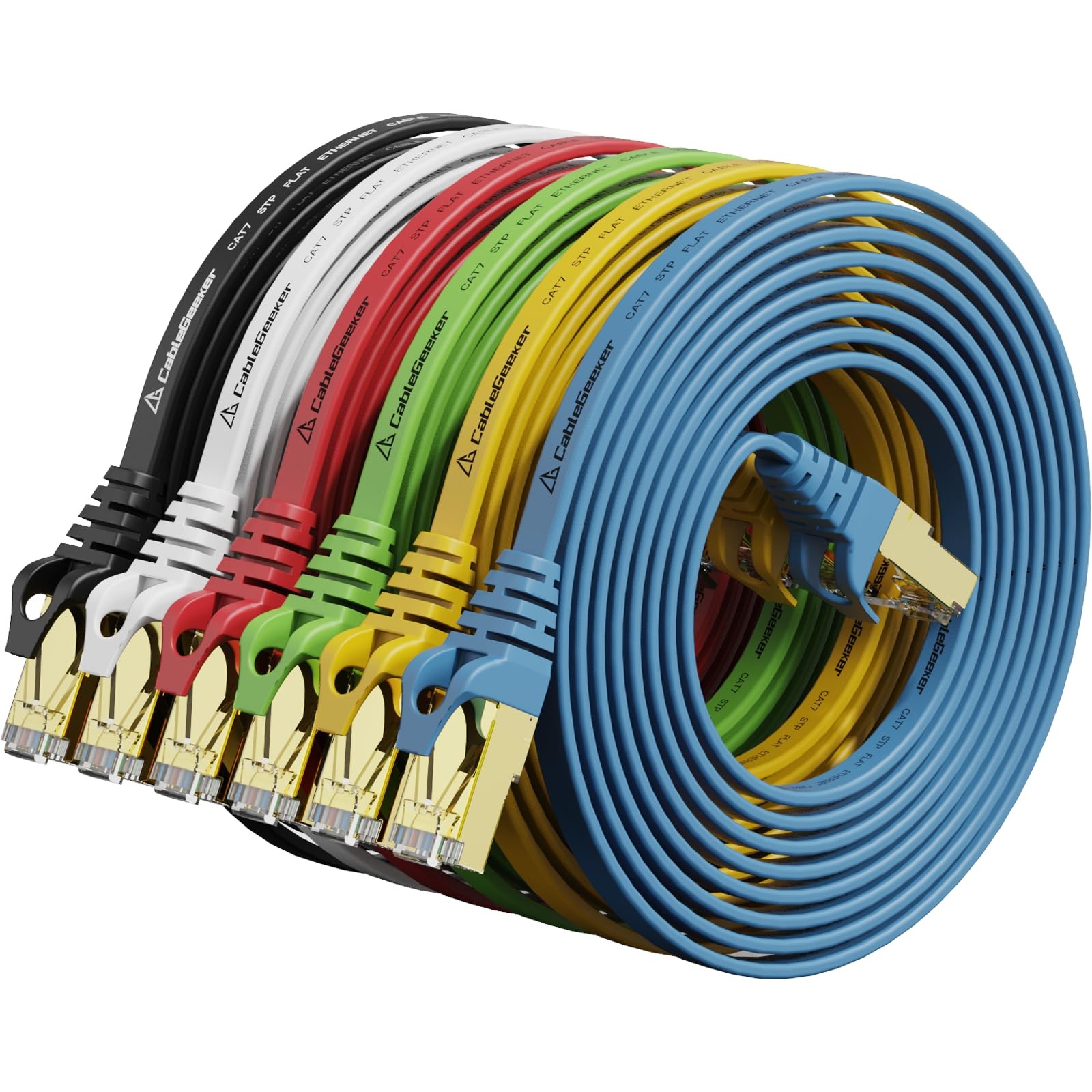 Cat 7 Ethernet Cable 7 FT 6 PCS Flat Shielded Patch Internet LAN Cord