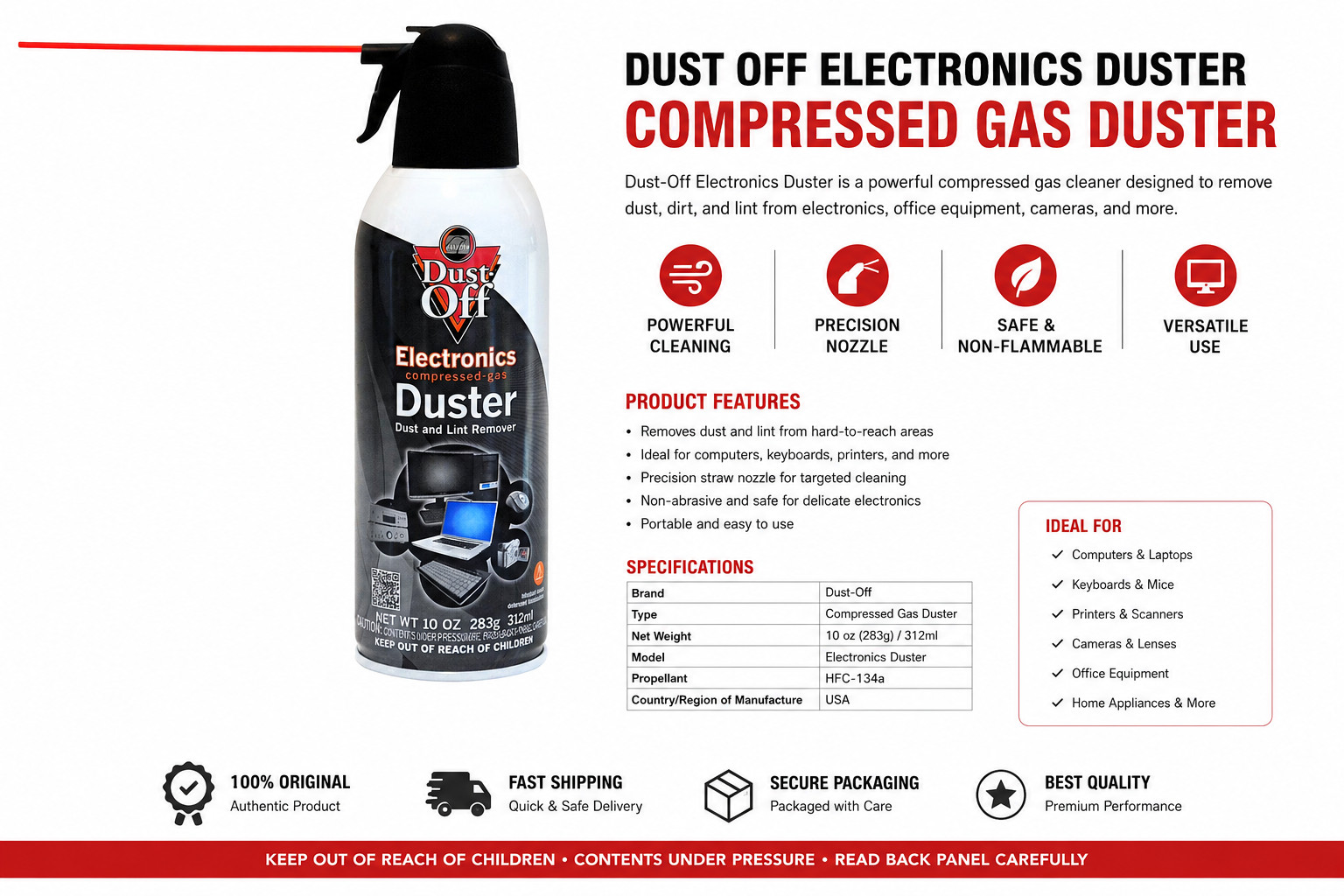 Falcon Dust-Off Electronics Compressed Gas Duster, 10oz - 4 Pack