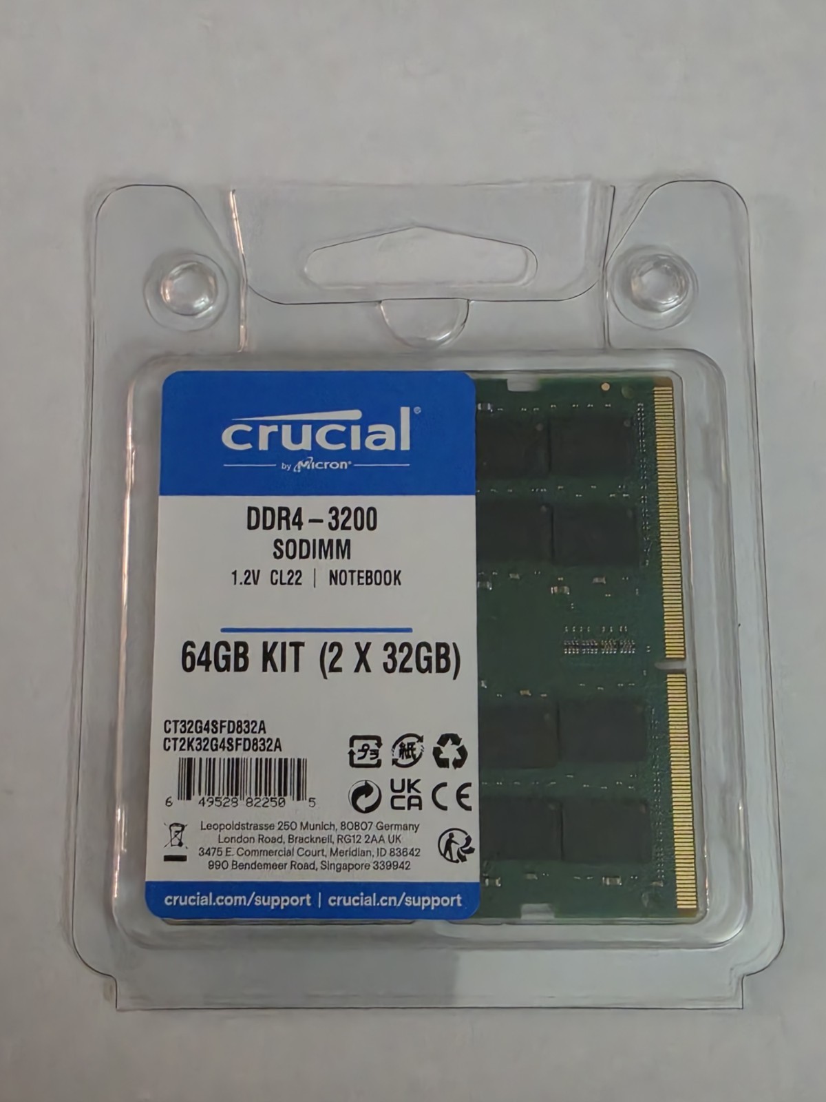 GENUINE Crucial 64GB (2x32) DDR4-3200 PC4-25600 SODIMM CT2K32G4SFD832A BRAND NEW