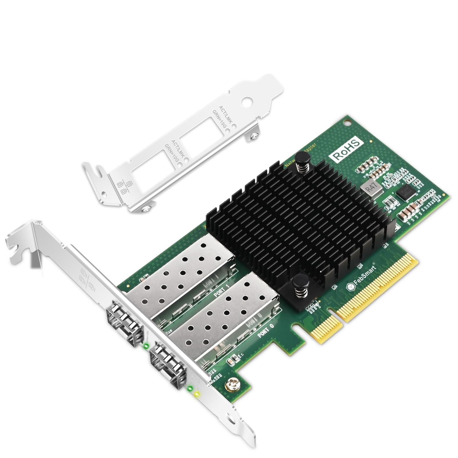 PCIE X8 Interface to 2X 10GbE SFP+ Fiber Port Converged Ethernet Adapter, Int...