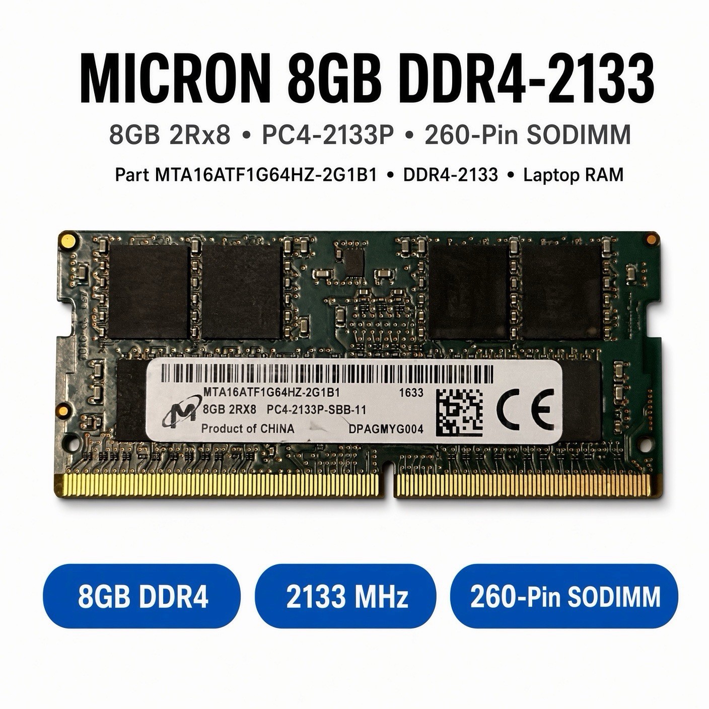 Micron 8GB DDR4-2133 PC4-2133P SODIMM Laptop RAM MTA16ATF1G64HZ-2G1B1