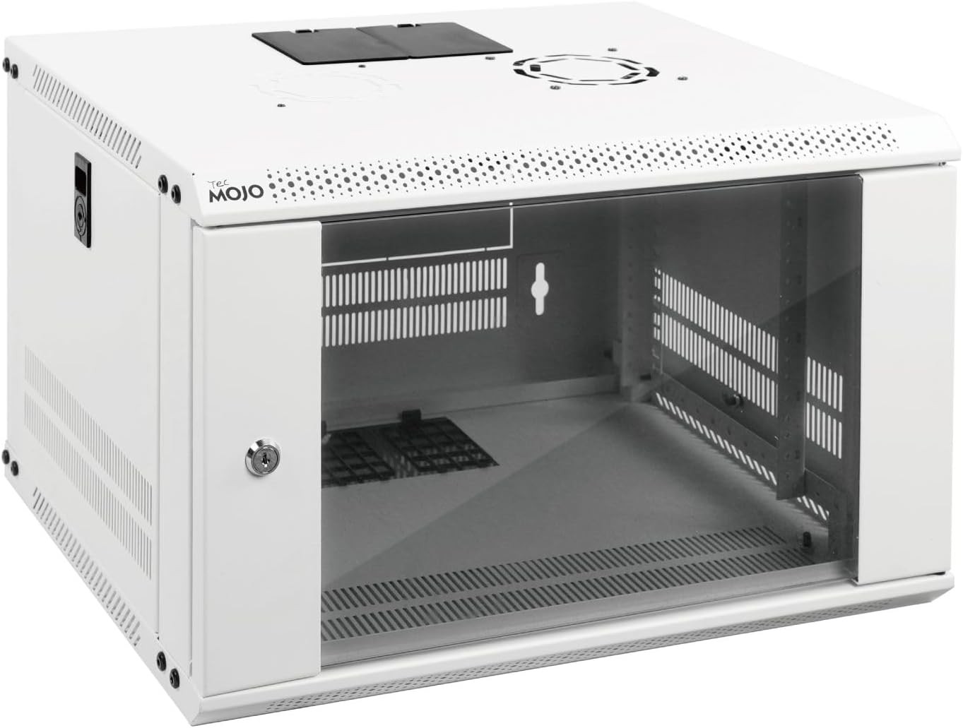 Tecmojo 6U Wall Mount Network Rack Cabinet 19" Lockable Glass Door Fan WHITE