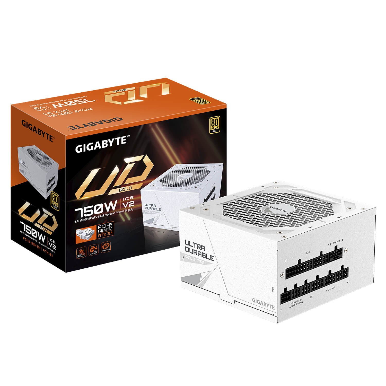 Gigabyte PSU 750W Gold 80+ PCIE 5.1 UD750GM PG5 V2 ICE Active PFC 120mm HYB Fan