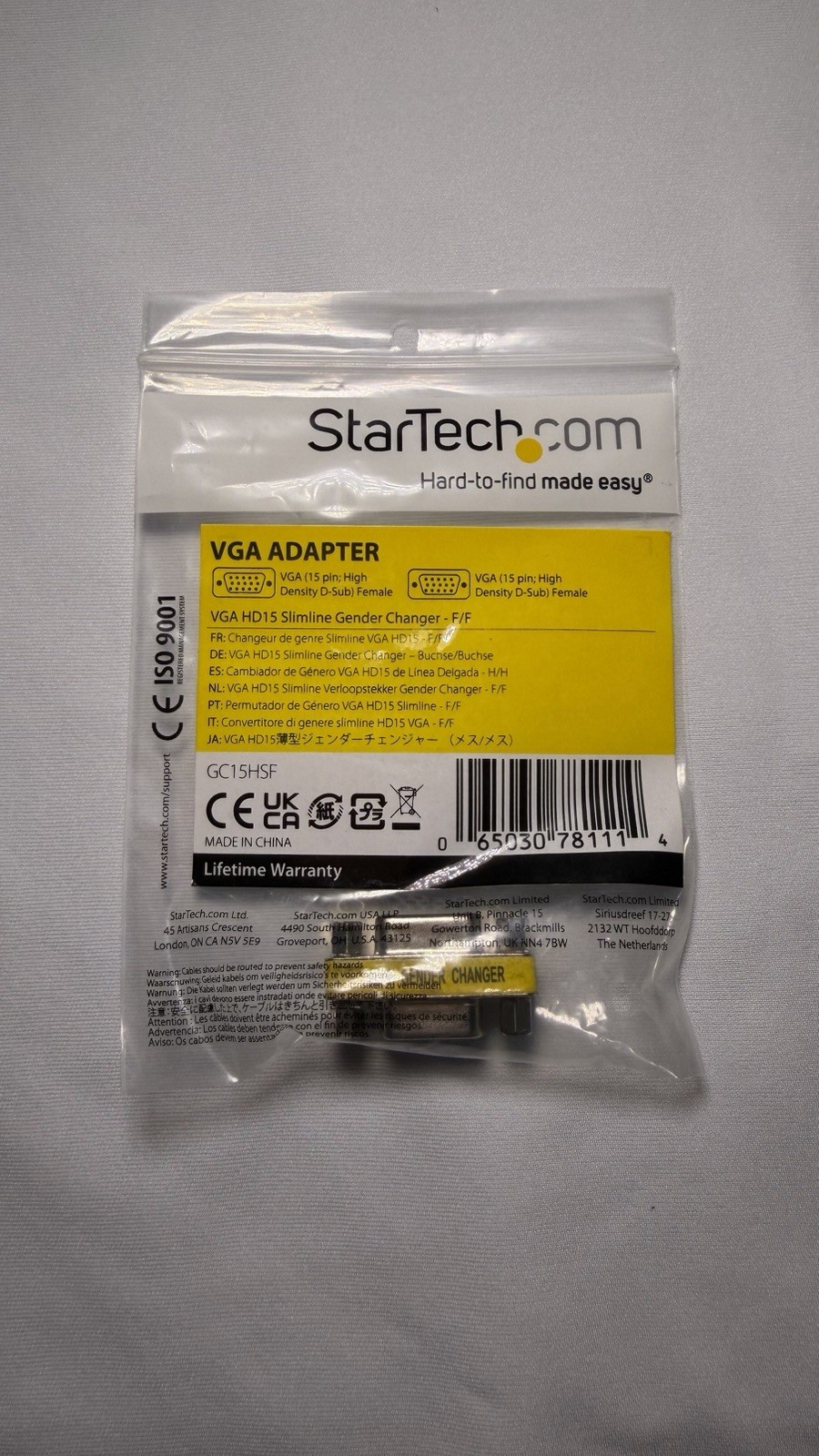 StarTech VGA HD15 Slimline Gender Changer Adapter Female to Female GC15HSF (2ct)