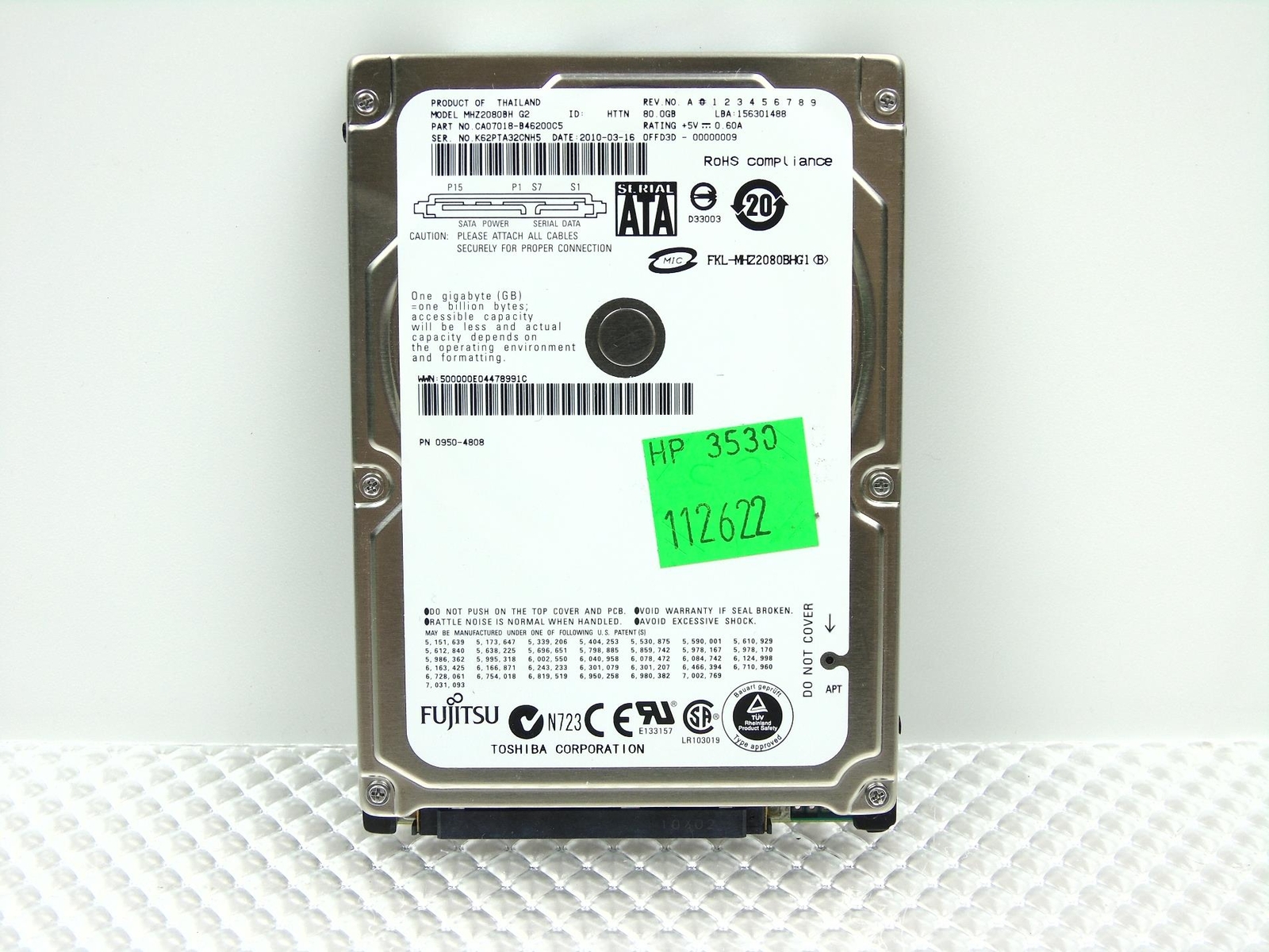 HP CM3530 CM3530fs CLJ LaserJet Printer Fujitsu SATA 80GB Hard Drive - 0950-4808