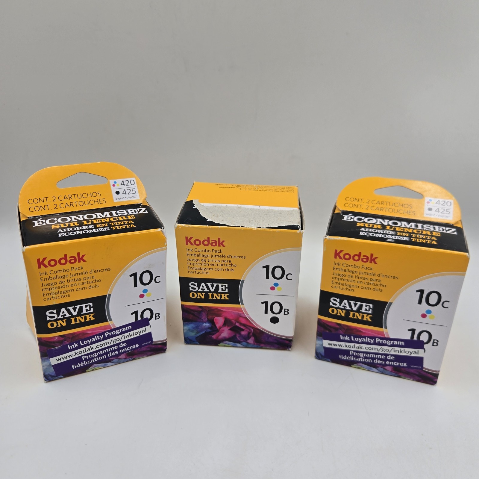 Lot of 3 Factory Sealed OEM KODAK Ink Combo Pack - 10B black & 10c COLOR ink