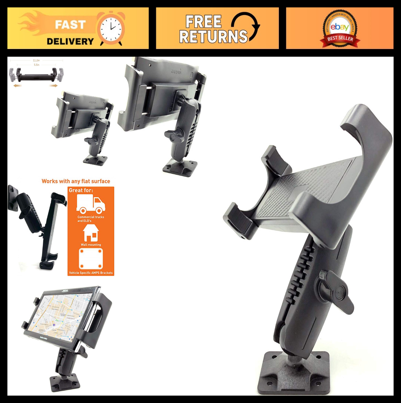 Universal Heavy Duty Tablet & Smartphone Mount for Truck, Van, Fleet, ELD Dash