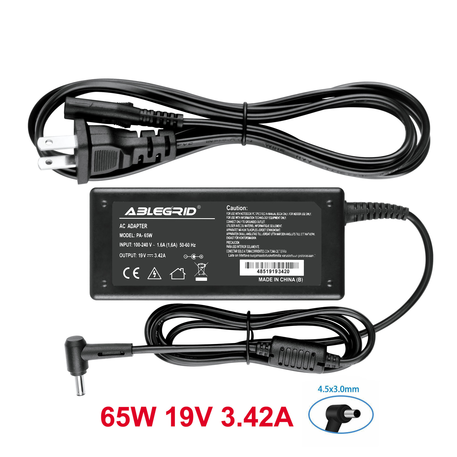 65W AC Adapter Charger for ADP-65GD D 4.5mm Pin Asus ZenBook Duo UX481FL-XS74T