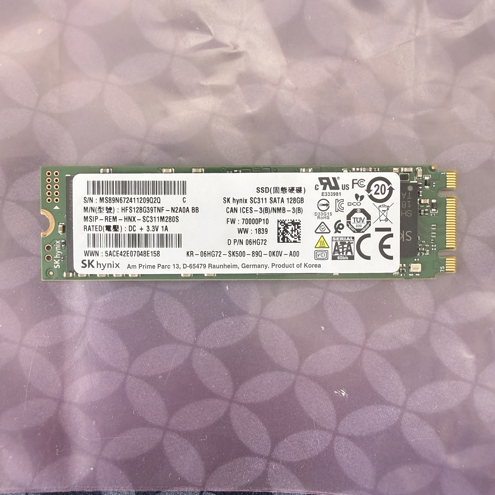 SK Hynix SC311 Dell 6HG72 128GB M.2 2280 SATA SSD TESTED WORKING