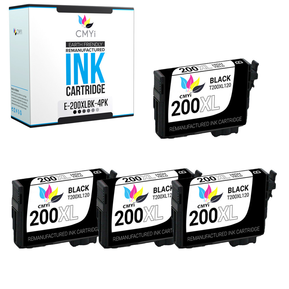4PK Black T200XL Ink for Epson 200XL 200 XL XP300 XP310 XP-400 XP-410 WF-2520