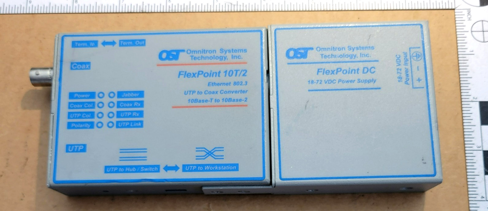 Omnitron Systems FlexPoint 10T/2 Media Converter UTP to Coax w/ Power Supply