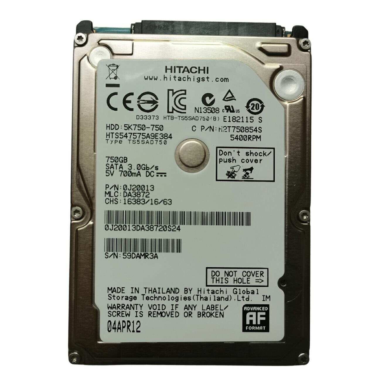 Compatible Hitachi 750GB HTS547575A9E384 5400RPM SATA 2.5"Laptop Hard Disk Drive