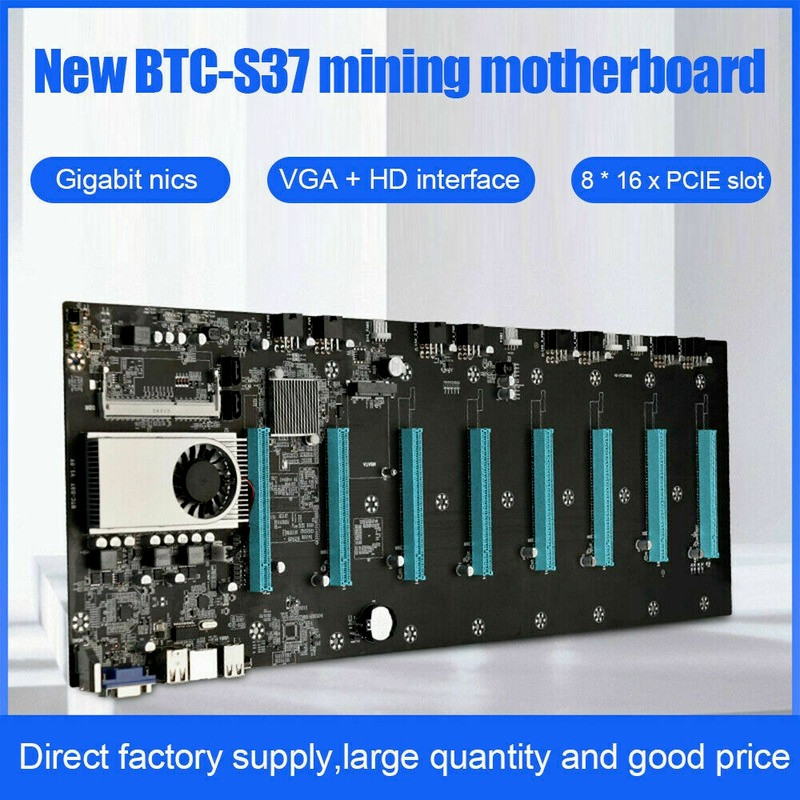 BTC-S37 Miner Motherboard 8 GPU PCIE x16 Plug DDR3 Low Power Consume Sound Card