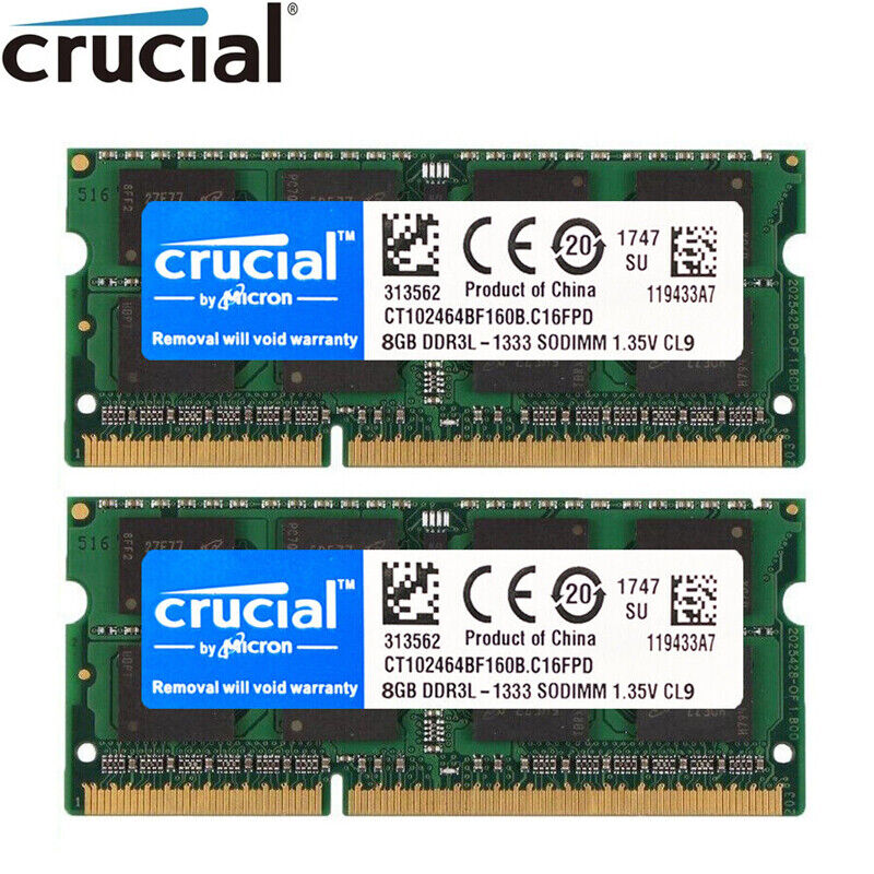 Crucial DDR3L 16GB (2x 8GB) PC3L-10600 1333 MHz Laptop RAM Sodimm Memory 1.35V 
