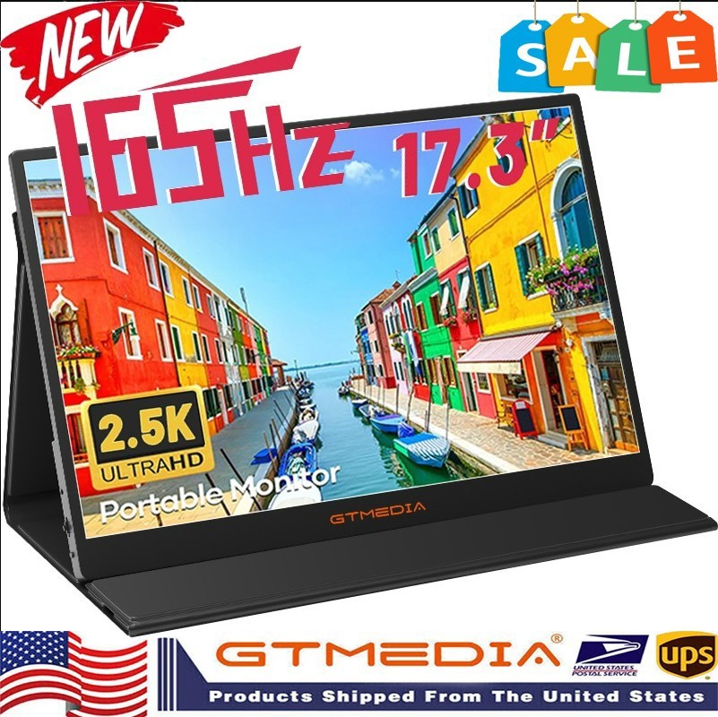 GTMEDIA 17.3'' QHD 165Hz Portable Monitor 2.5K HDMI USB-C Laptop Screen Extender