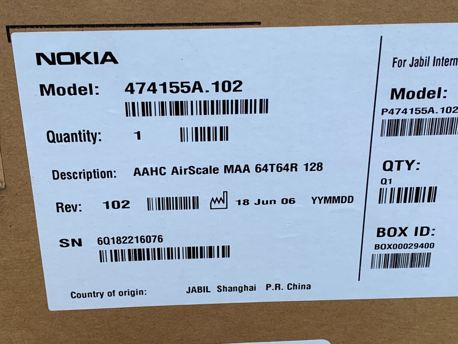 Nokia 474155A.102 AAHC AirScale MAA 64T64R 128 Antenna - NIB