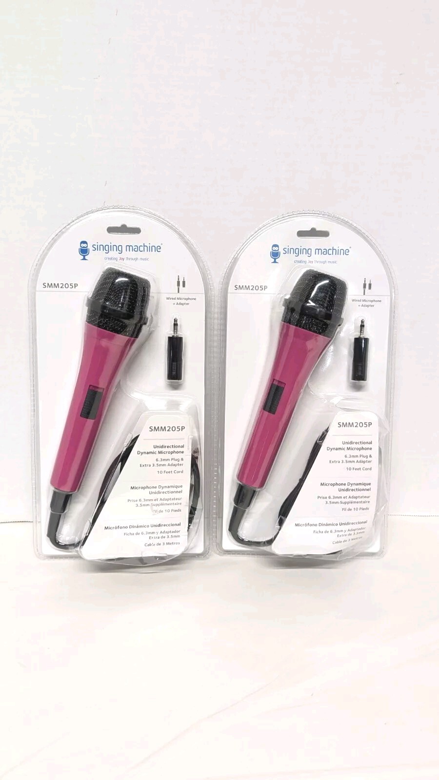 2 Singing Machine Wired Microphone for Karaoke, (Pink) - Unidirectional 