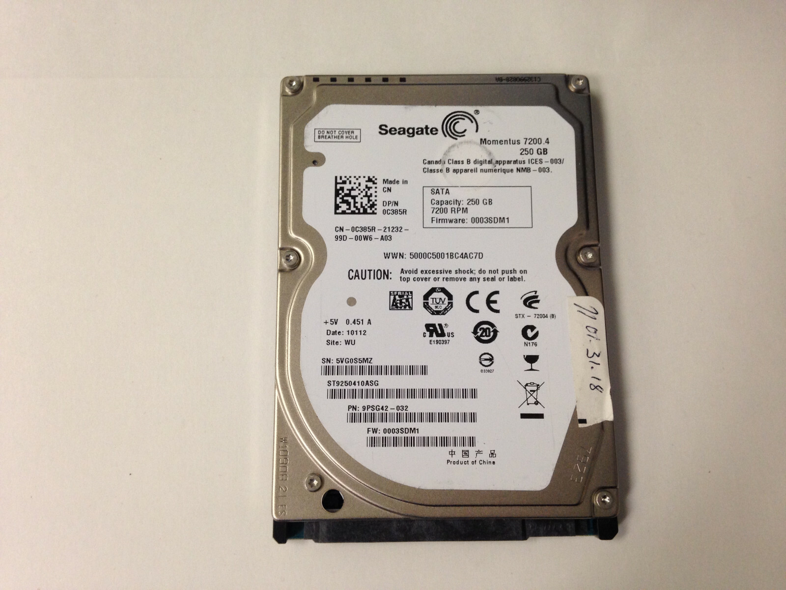 Seagate ST9250410ASG, 9PSG42-032, 0C385R , 250GB, Laptop Hard drive