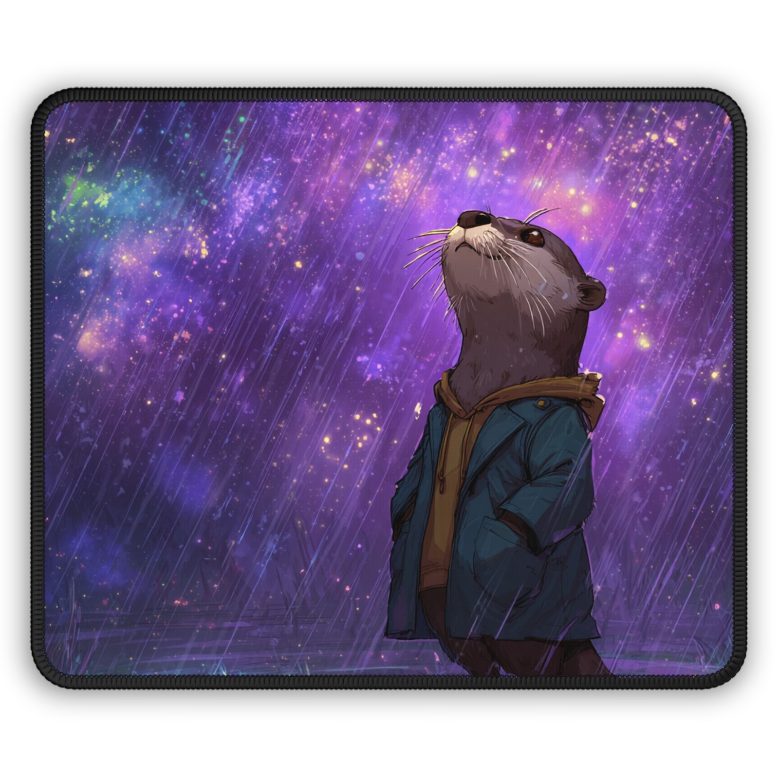 Otter Stargazing Gaming Mouse Pad | Cosmic Rain, Cute Animal