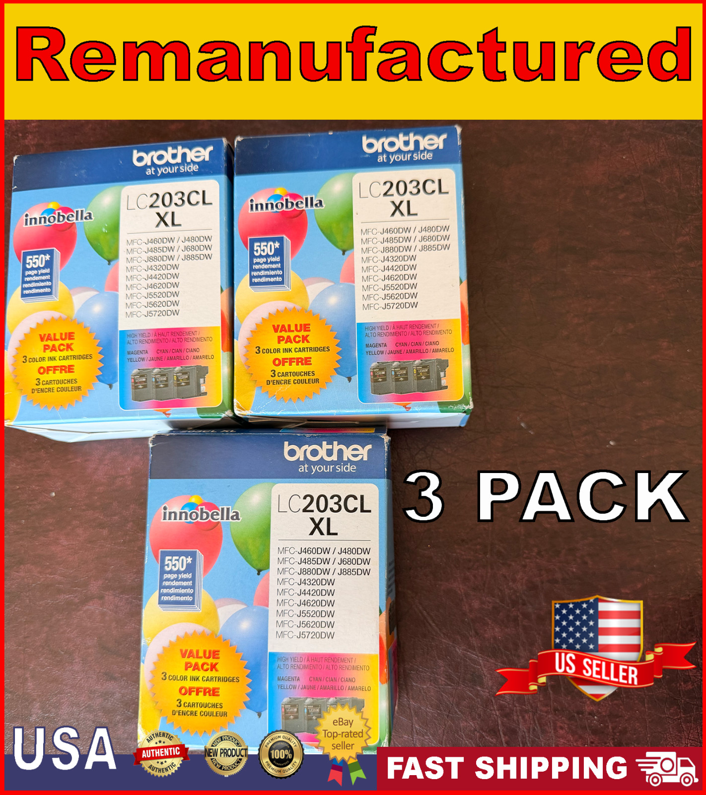 Genuine Brother LC203CL XL Ink Cartridge High Yield Sealed New 11/2023| 3 PK