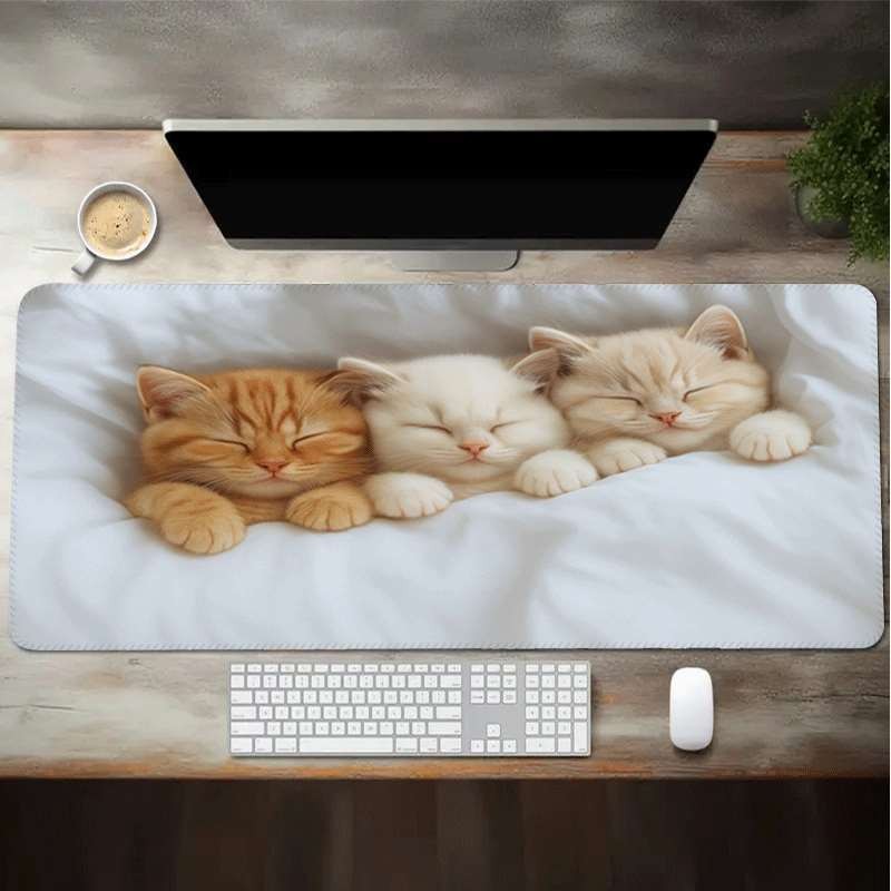 1pc a Sleepy Kittens Mouse Pad Featuring a Large Anti-Slip Rubber Base, a Smoo