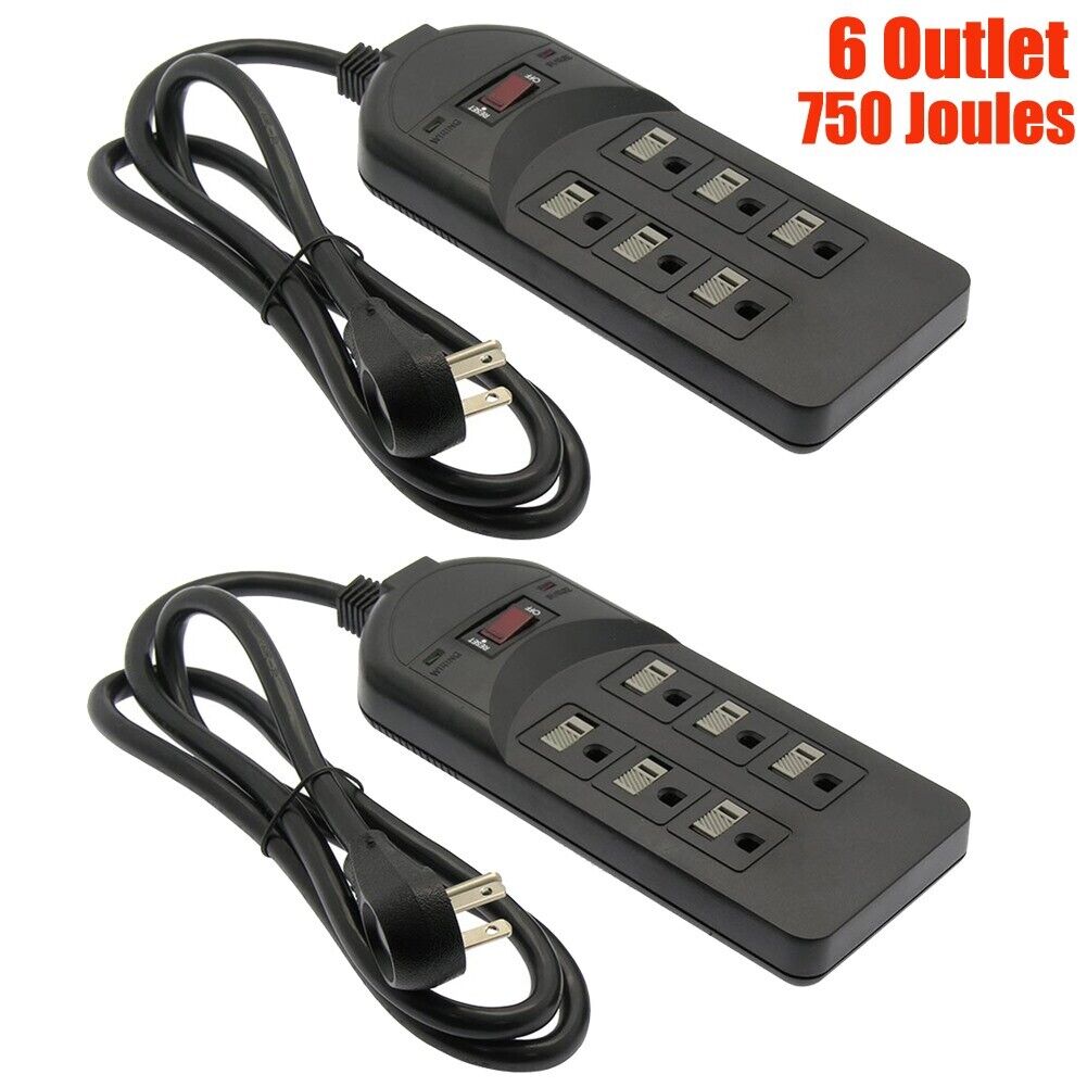 2x 6 Outlet Power Strip Surge Protector 750J 15A 120V 4FT Cord RFI & EMI Filter