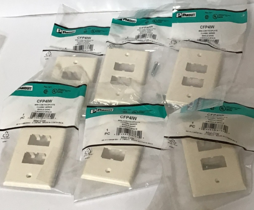 Panduit Mini-Com Faceplate Classic Single Gang 4 Module Space CFP4IW 6 pieces