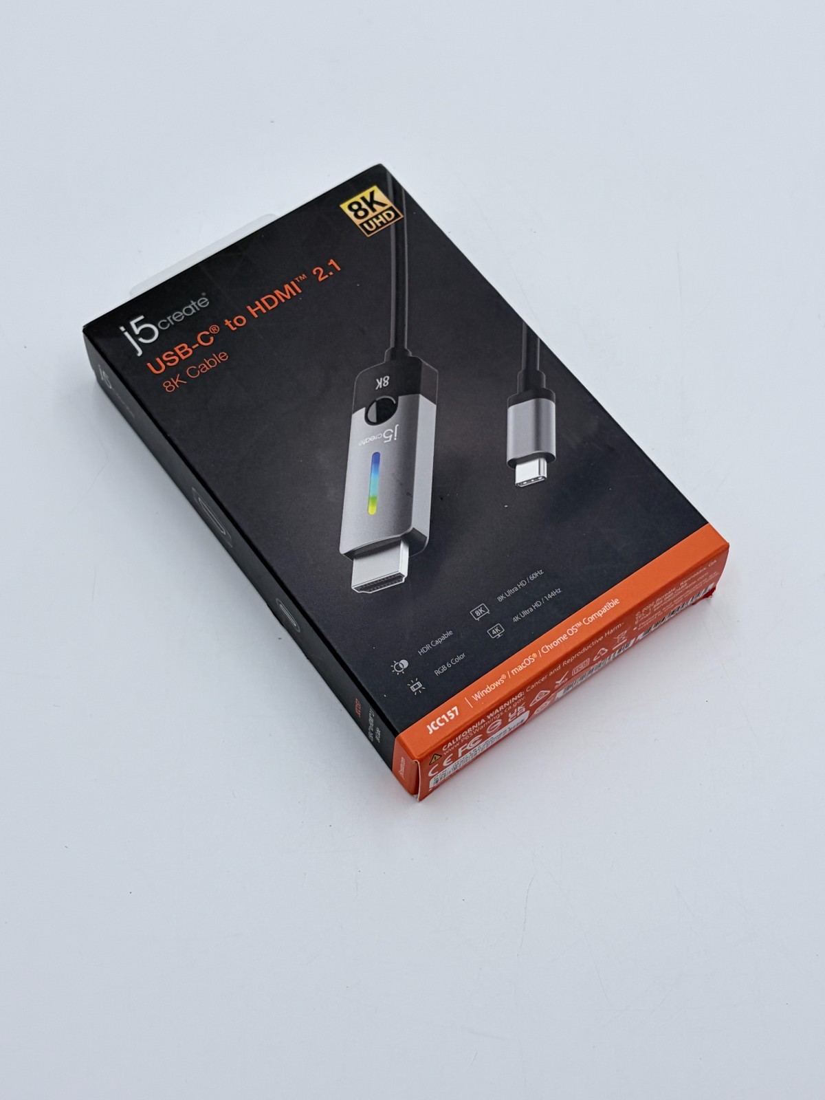 J5Create USB-C to HDMI 2.1 8K Cable JCC157 Plug and Play Connection Gray/Black