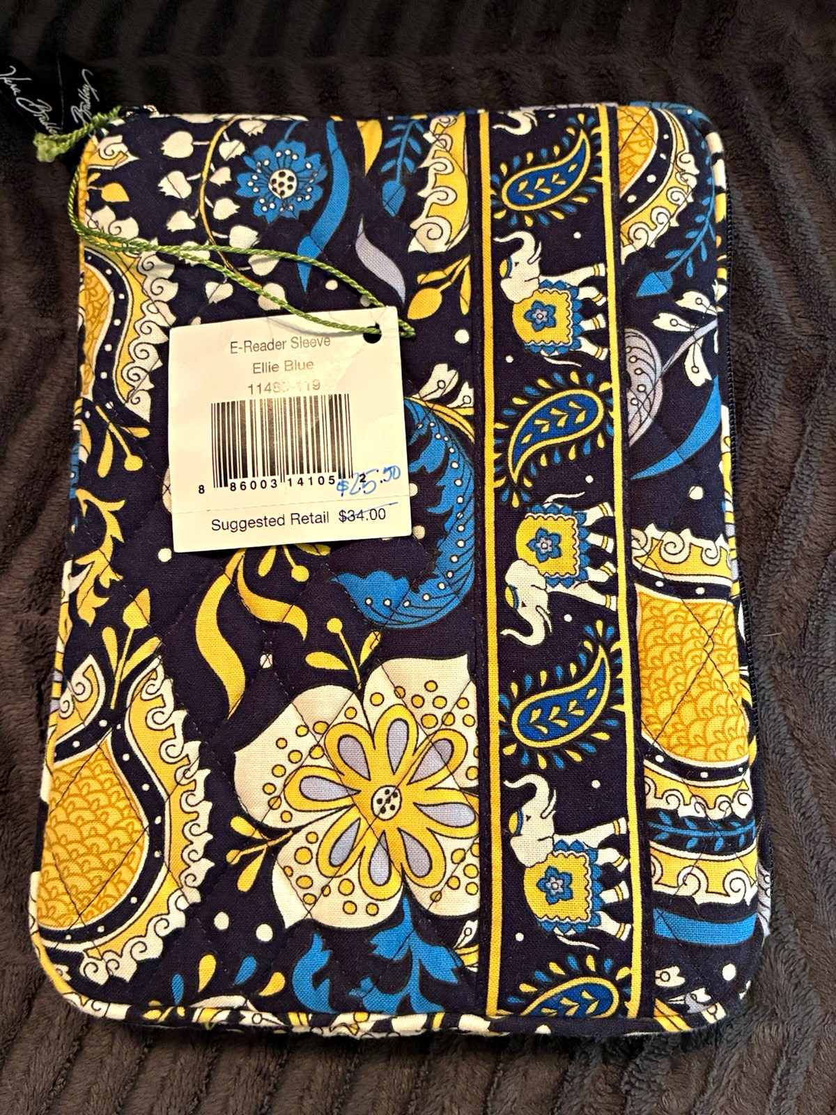 Vera Bradley Retired Ellie Blue E-Reader Sleeve/Pouch Padded Zipper 7in