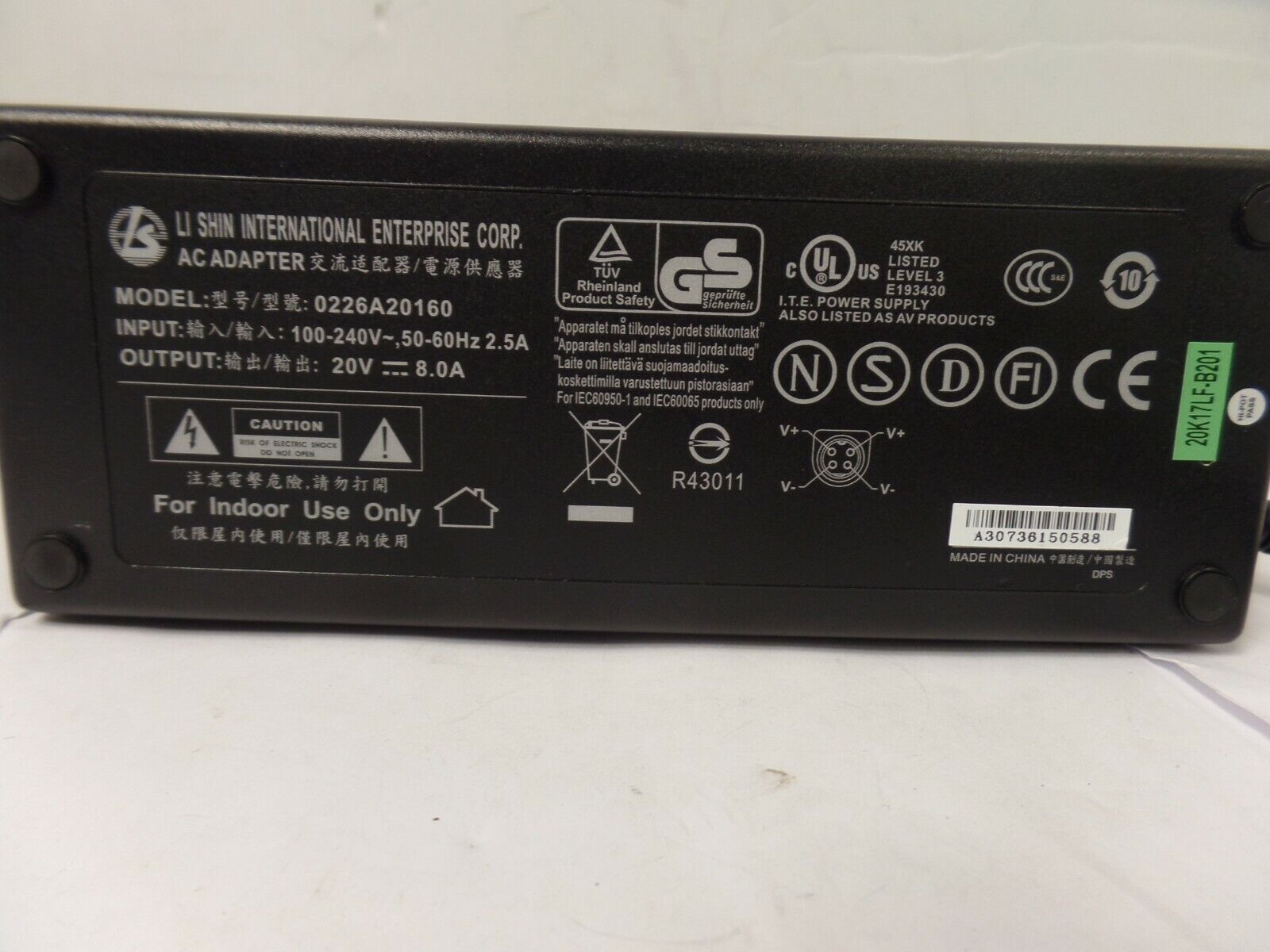 Li Shin 0226A21060 AC Adapter 4 pin 20V 8amp 