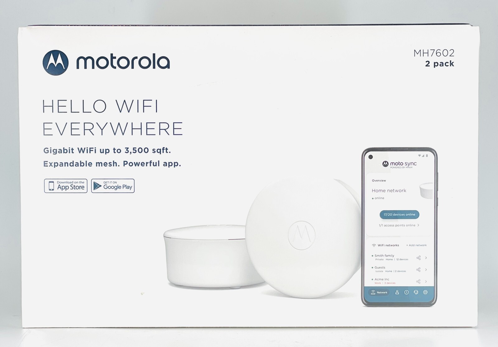 Motorola Mesh WiFi Router Extender 2 Pack  AX1800 -White - STILL IN PLASTIC WRAP