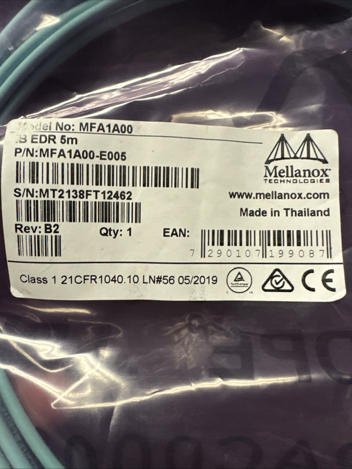 MFA1A00-E010 NVIDIA Mellanox AOC Cable IB EDR up to 100Gb/s QSFP 10m New Sealed