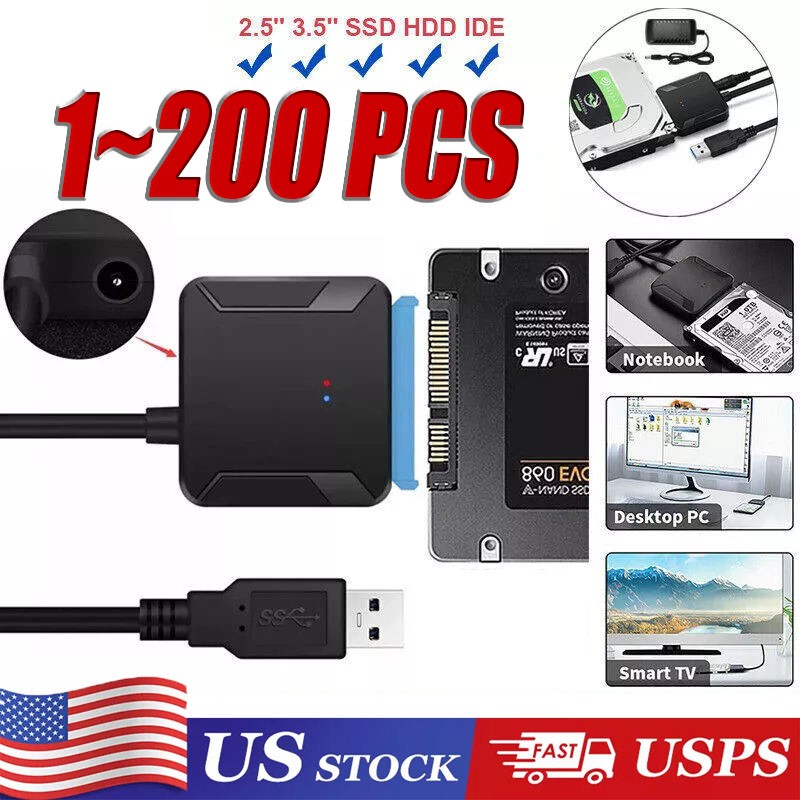 USB 3.0 to SATA External Hard Drive Reader 2.5" 3.5" HDD SSD Power adapter LOT