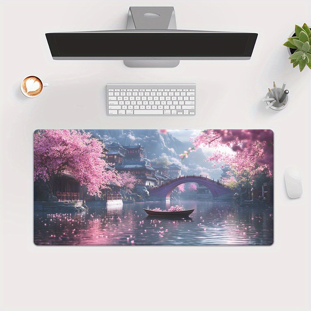 1pc Cherry Blossom Beauty Printed Desk Pad/Non-Slip Rubber Mousepad Desk Pad√