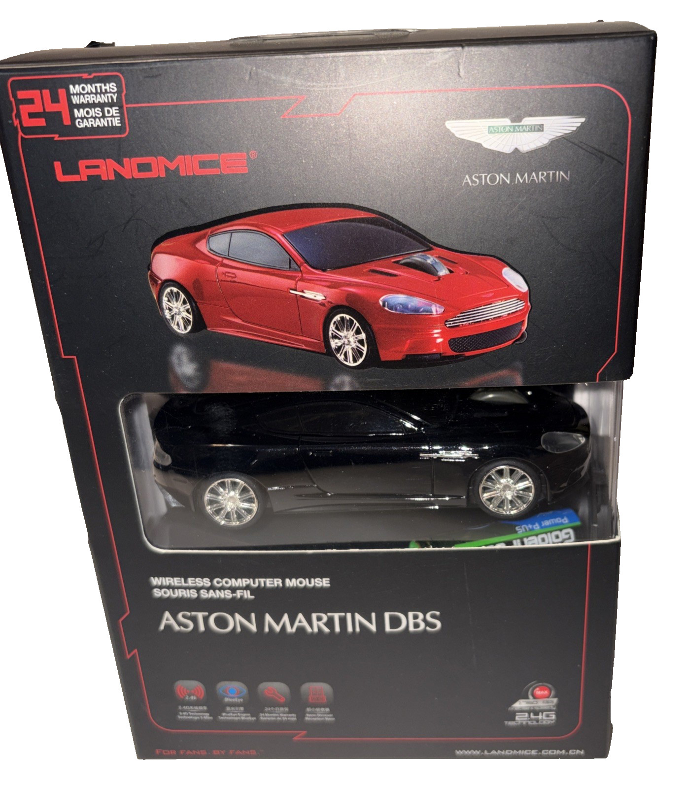 Landomice Aston Martin DBS Metallic Black Car Mouse Wireless Computer 2.4 G Tech
