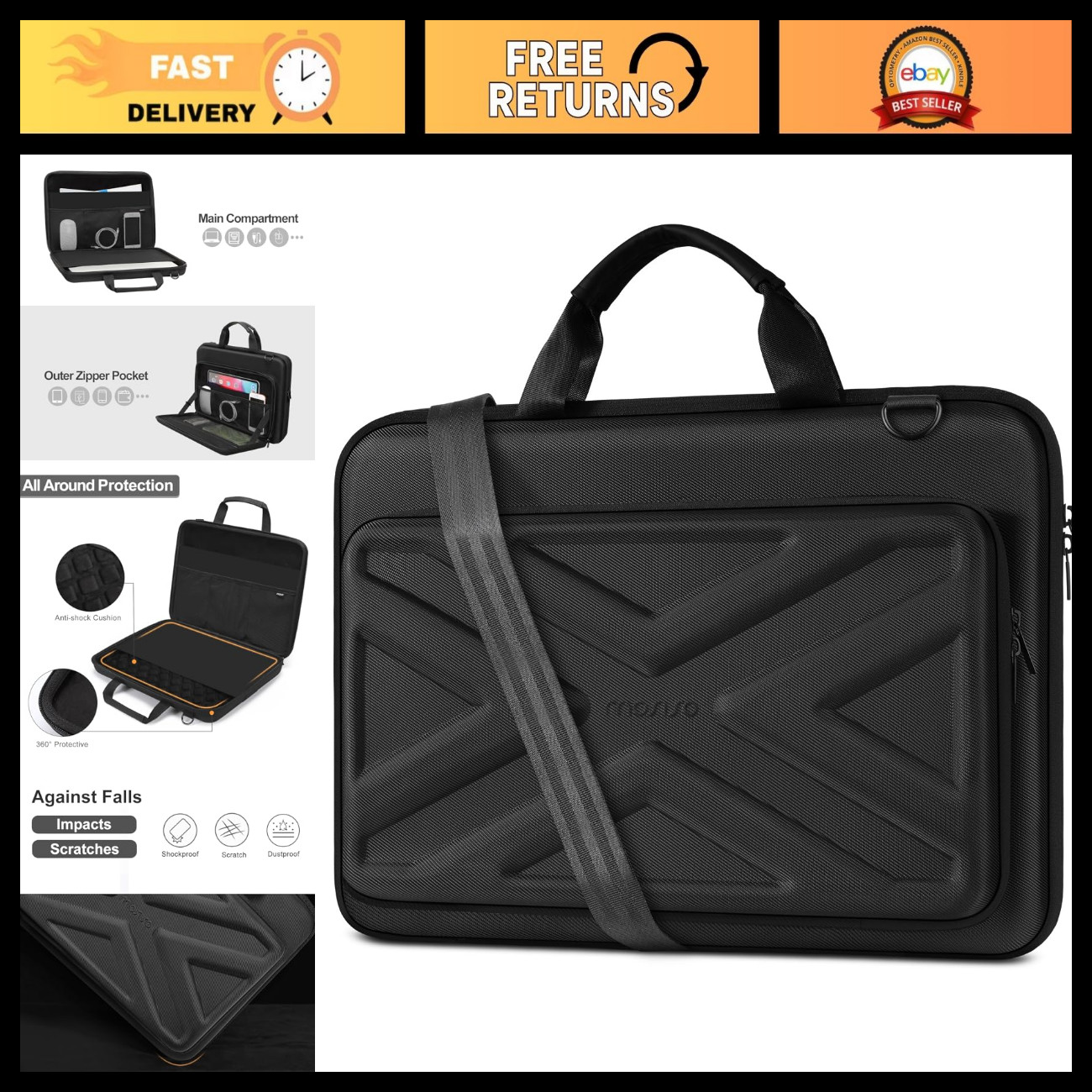 Stylish 15-16 Inch Laptop Bag for Men, Durable Computer Messenger Case, Travel F