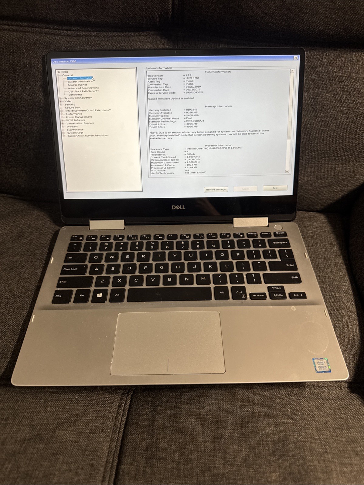 Dell Inspiron 7386 13.3" 2-in-1 Touch i5-8265U 1.6GHz 8GB RAM 256GB SSD