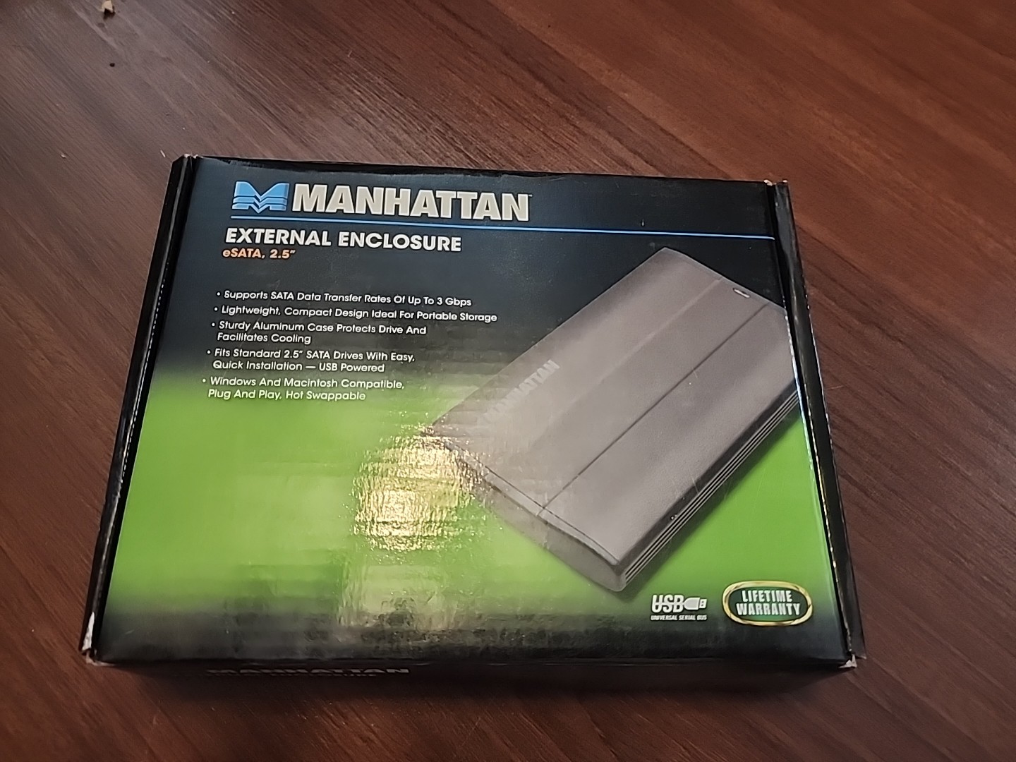 NEW Manhattan 130042 Drive Enclosure with Built-in USB Cable 2.0 Enc 2.5in SATA