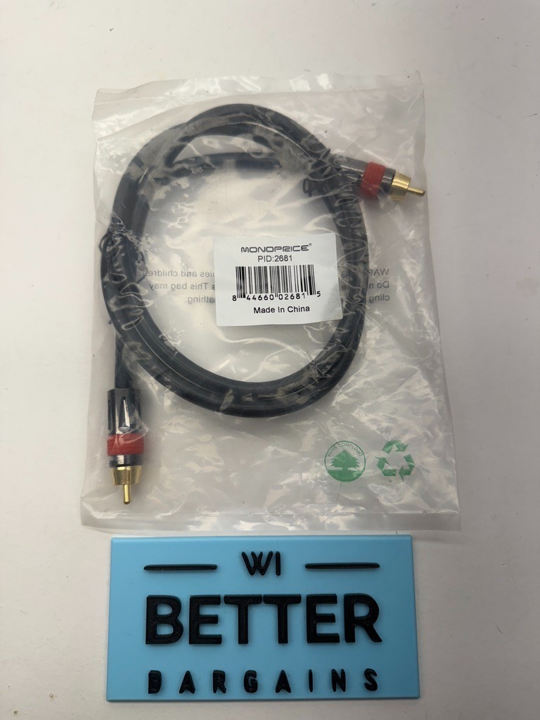 Monoprice A/V Cable,RCA Coaxial M/M,CL2 rated,3ft 2681 Monoprice 2681
